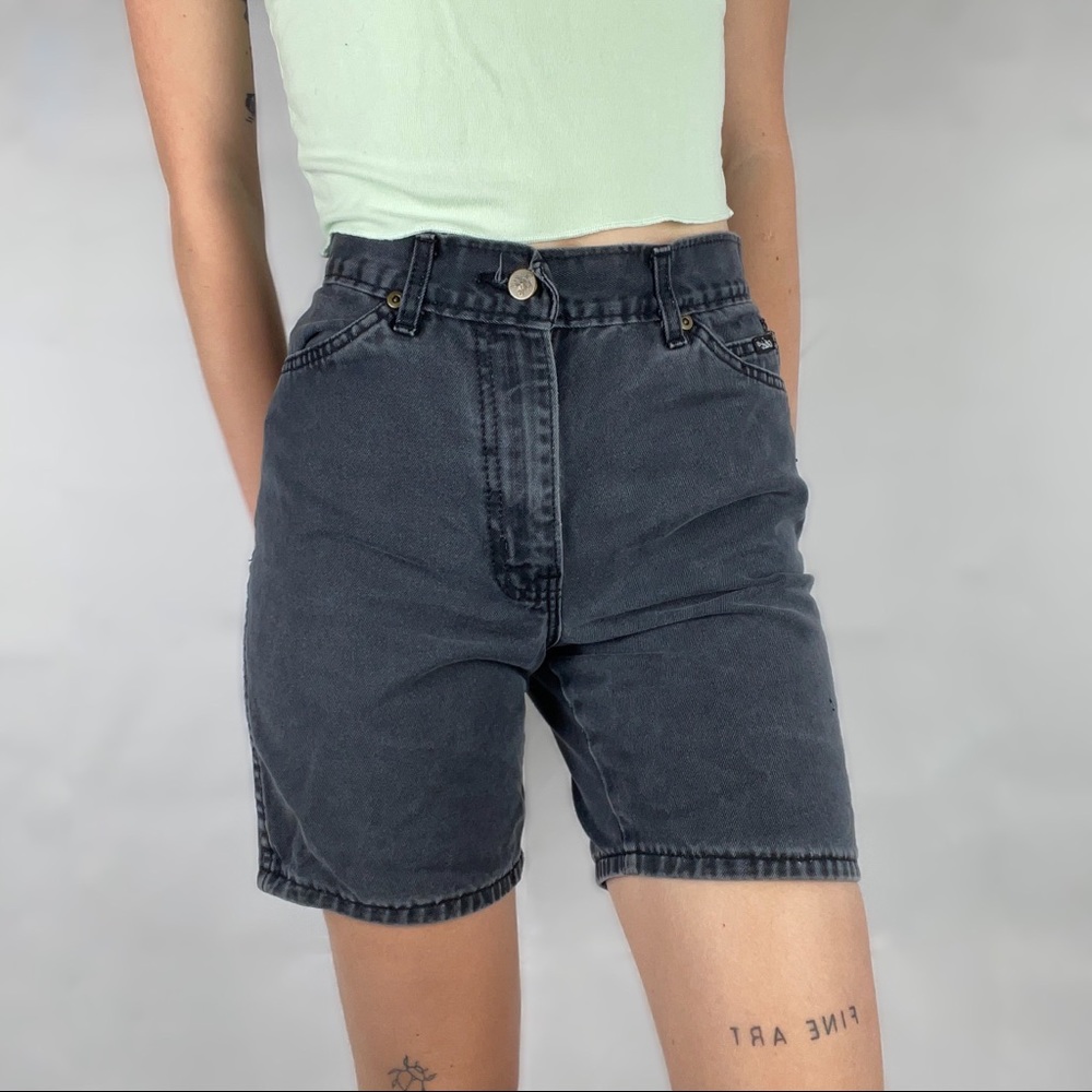 High Waisted Black Denim Shorts